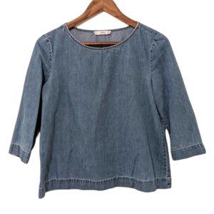 Mango Denim Chambray Shirt Crew Neck Three Quarter Sleeves size Small